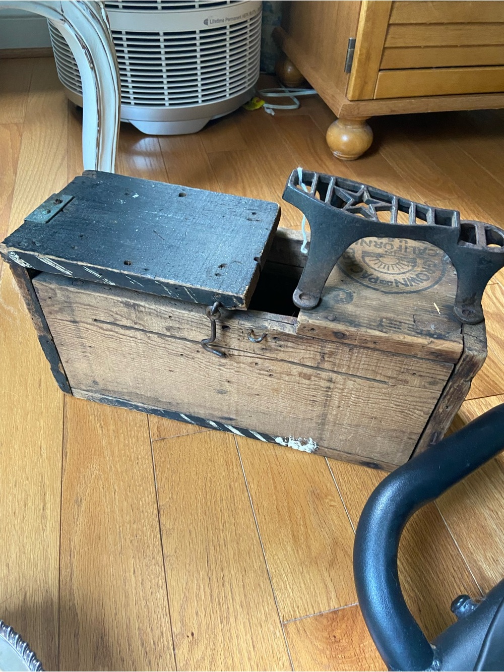 Antique Wooden Shoe Shine Box with Metal Bracket